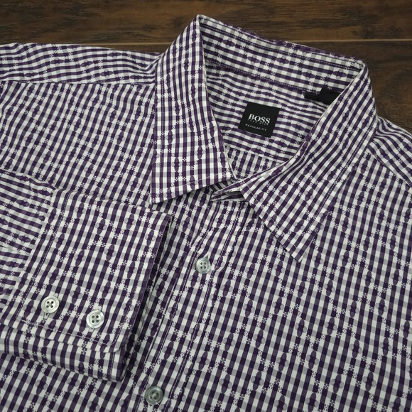 Hugo Boss Other - Hugo Boss Mens XL Purple Microcheck Textured Shirt Preppycore Designer Business